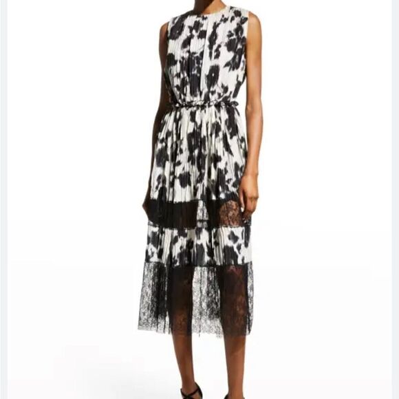 NWT Jason Wu Collection Blur Floral-Print Lace-Inset Plisse Midi Dress-D13 - Picture 2 of 12